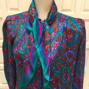 Adrianna Papell  100% Silk Paisley Blouse + Matching Scarf size 4